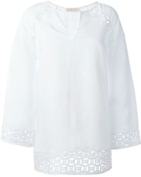Белая льняная блузка с длинным рукавом