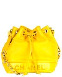 Желтая кожаная сумка-мешок