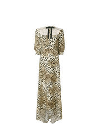 Светло-коричневое платье-макси с леопардовым принтом