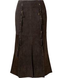 Темно-коричневая замшевая юбка-миди