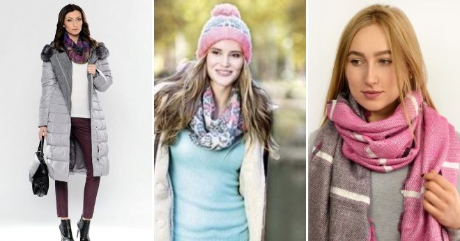 Scarf to gray pink down jacket
