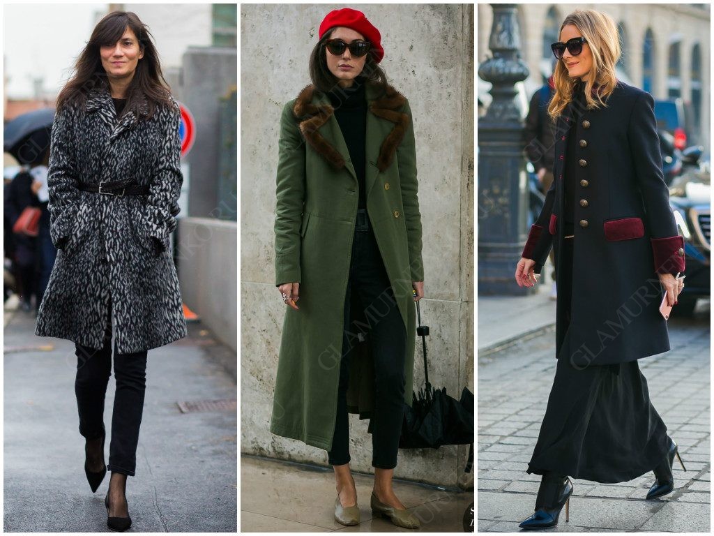 Женщины в однобортном пальто, уличная мода.