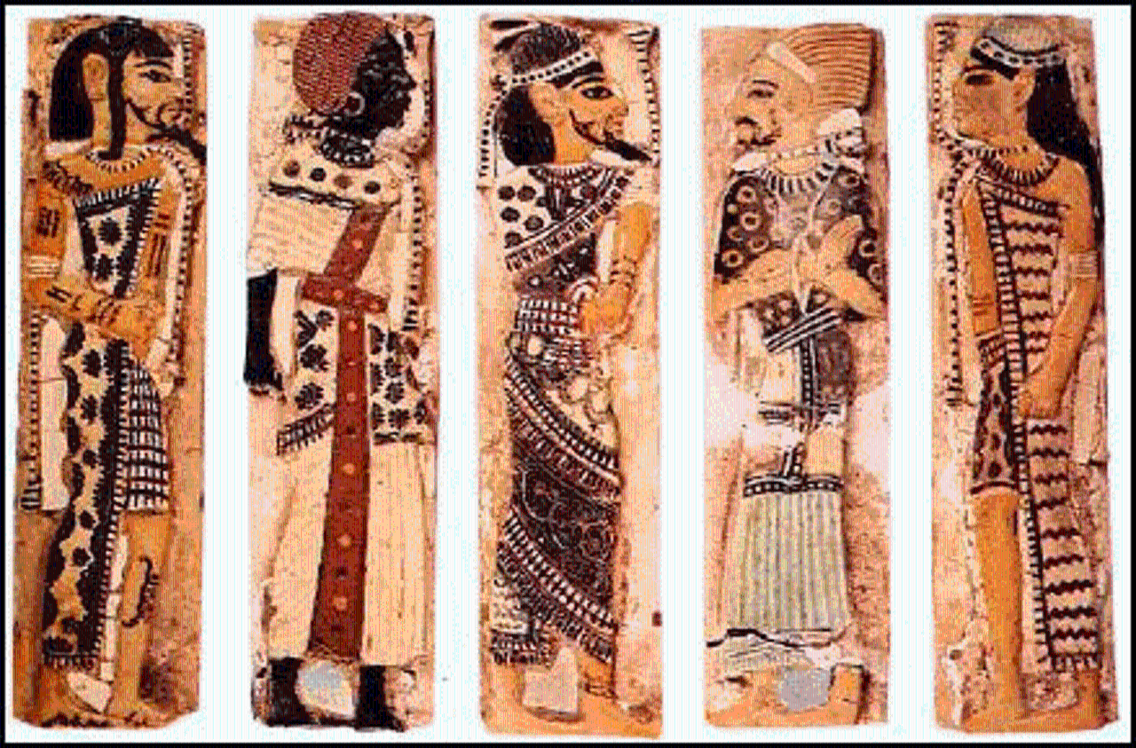 Иноземцы и их одеяния. Глазурованные плитки из дворца Рамсеса III в Мединет Абу. 12 в. до н.э.